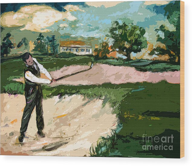 Golf Wood Print featuring the painting Augusta National Bobby Jones Vintage Golf by Ginette Callaway