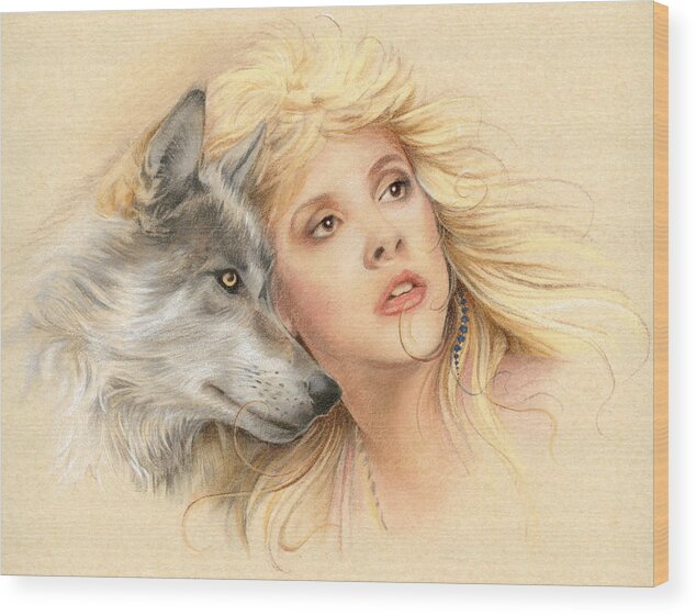 Stevie Nicks Wood Print featuring the drawing Beauty and the Beast by Johanna Pieterman