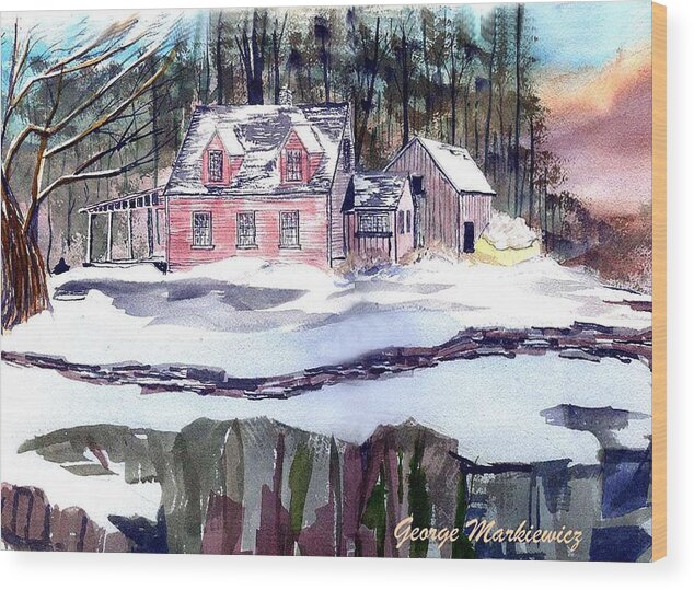 Landscape Cape Cod House Wood Print featuring the print Cape Cod House by George Markiewicz