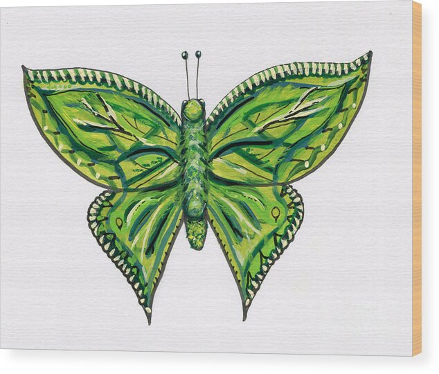 Green Wood Print featuring the painting Green Butterfly Illustration by Catherine Gruetzke-Blais