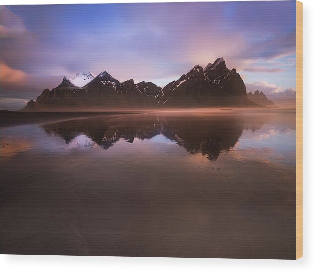 Sunrise Wood Print featuring the photograph Iceland Sunset Reflections by Larry Marshall