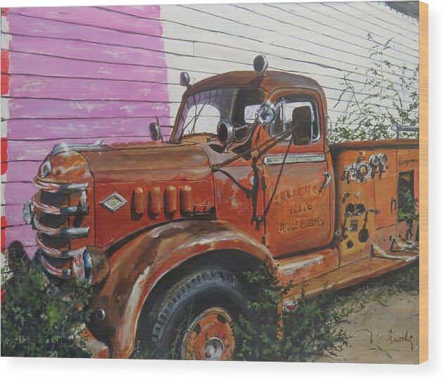 Firetruck Wood Print featuring the painting Last Parade by William Brody