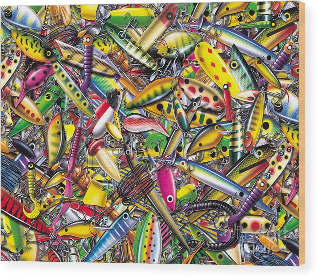 Jon Q Wright Wood Print featuring the painting Lure Collage by JQ Licensing