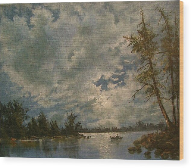 Lake Wood Print featuring the painting Moonlight Bay by Tom Shropshire