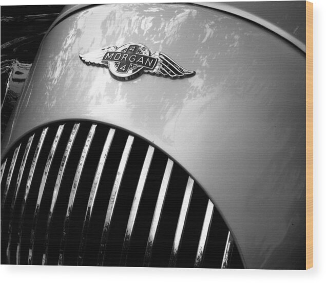 Cars; Automobiles; Vintage; Sports Cars; Morgan; Classic Cars; Monochrome; Black And White Wood Print featuring the photograph Morgan 4 plus 4 by Mark Alan Perry