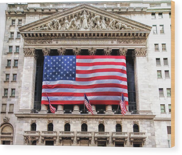 New York Wood Print featuring the painting New York Stock Exchange Flag by Christopher Arndt