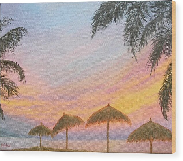 Landscape Wood Print featuring the painting Palapa Point by Mishel Vanderten