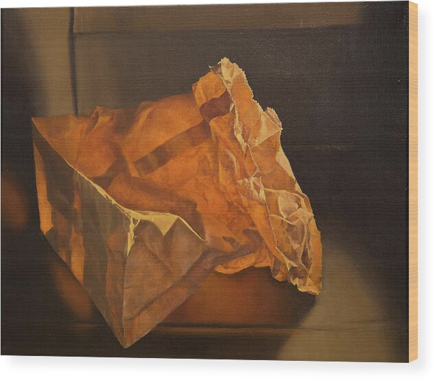 Paper Bag Wood Print featuring the painting Glowing Paper Bag by Rebecca Giles