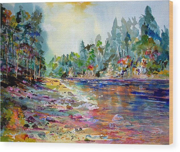 Salmon River Wood Print featuring the painting Polveir Royal Dee Scotland by Mike Shepley DA Edin