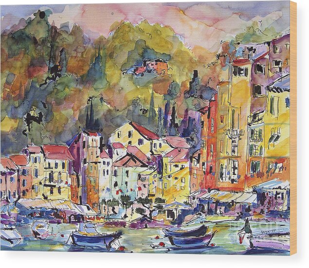 Fine Art Wood Print featuring the painting Portofino Italy by Ginette Callaway