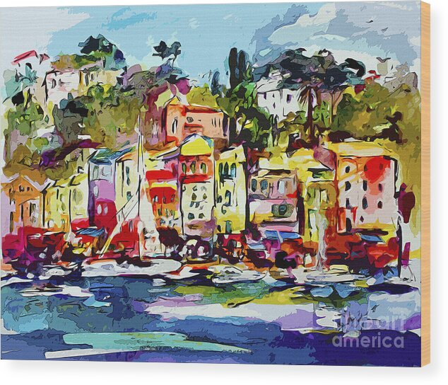 Modern Wood Print featuring the painting Portofino Modern Art Italy by Ginette Callaway