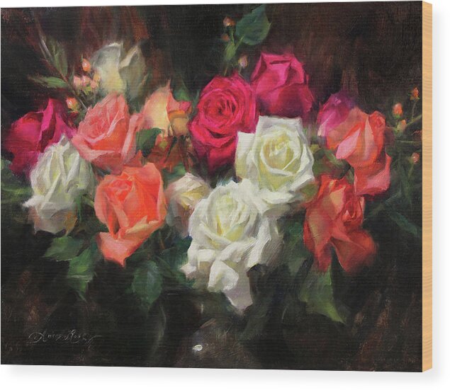 Roses Wood Print featuring the painting Roses for Kim by Anna Rose Bain