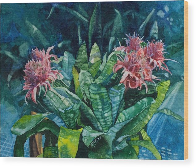 Floral Wood Print featuring the painting Two Against Three by Elizabeth Carr