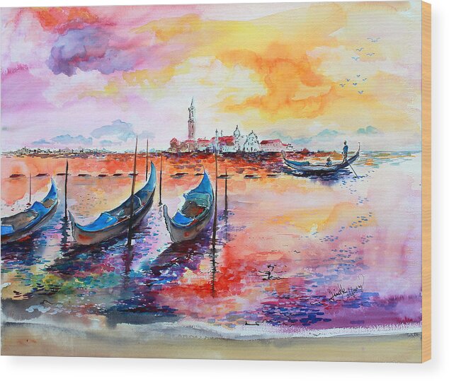 Venice Wood Print featuring the painting Venice Italy Gondola Ride by Ginette Callaway