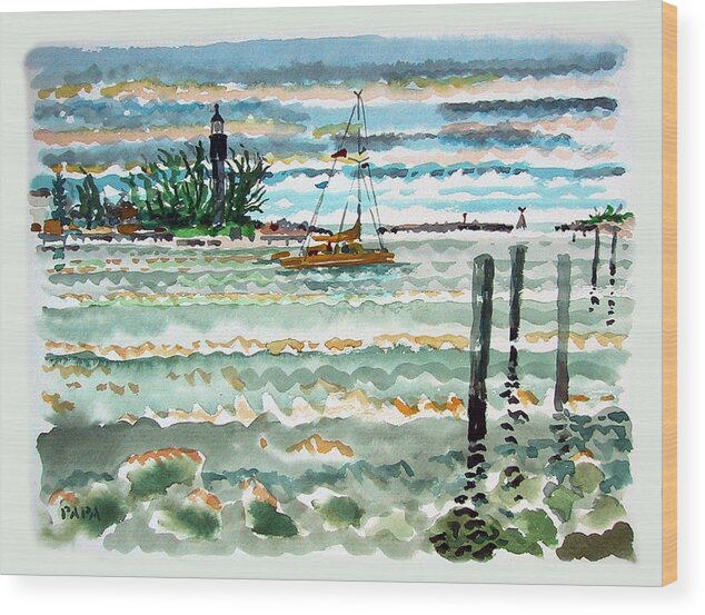 Lighthouse Wood Print featuring the painting View of Lighthouse Point by Ralph Papa