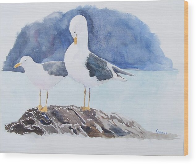 Birds Wood Print featuring the painting Washington - Two Gulls by Christine Lathrop