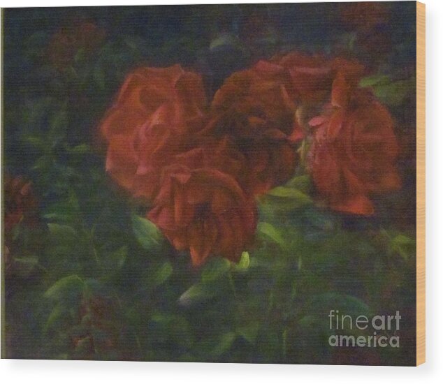 Red Roses Wood Print featuring the painting A Cluster of Red Roses by Bill Puglisi