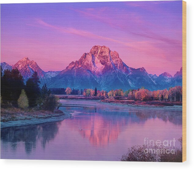 Dave Welling Wood Print featuring the photograph Dawn Oxbow Bend Fall Grand Tetons National Park by Dave Welling