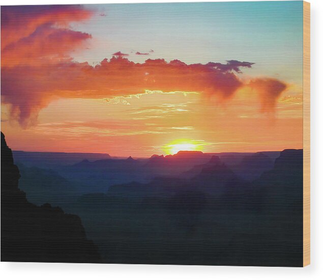 Grand Canyon Wood Print featuring the photograph Grand Canyon Red Sky Sunset by Dan Carmichael
