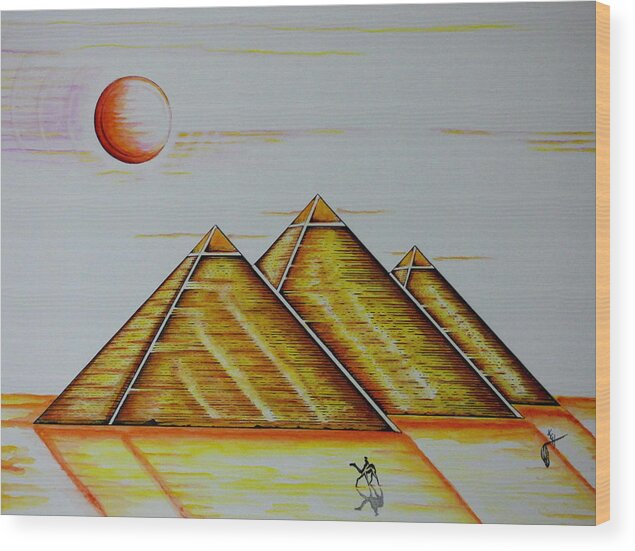 Pyramid Wood Print featuring the mixed media Pharaoh's Moon by Kem Himelright