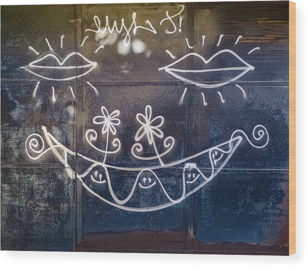 Graffiti-smile-art Wood Print featuring the photograph Smile Graffiti Art by Jo Ann Tomaselli