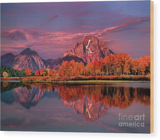 Dave Welling Wood Print featuring the photograph Sunrise Mount Moran Oxbow Bend Grand Tetons Np by Dave Welling