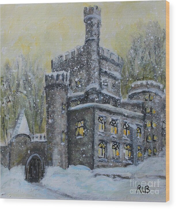 Brandeis Wood Print featuring the painting Brandeis University Castle by Rita Brown