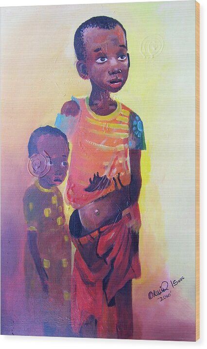 Kony Wood Print featuring the painting Left Behind by Okwir Isaac