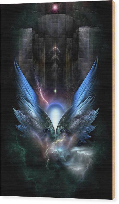 Wings Wood Print featuring the digital art Wings Of Light Fractal Composition by Rolando Burbon