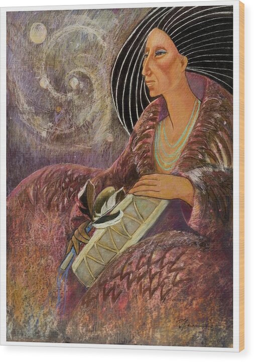 Drumming Music From The Spheres Wood Print featuring the pastel Mayan From Milky Way Gallacy by Pamela Mccabe