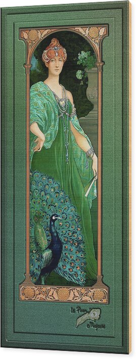 The Majestic Peacock Wood Print featuring the painting The Majestic Peacock by Elisabeth Sonrel by Rolando Burbon