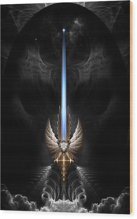 Sword Wood Print featuring the digital art Angel Wing Sword Of Arkledious DGS Fractal Art by Rolando Burbon