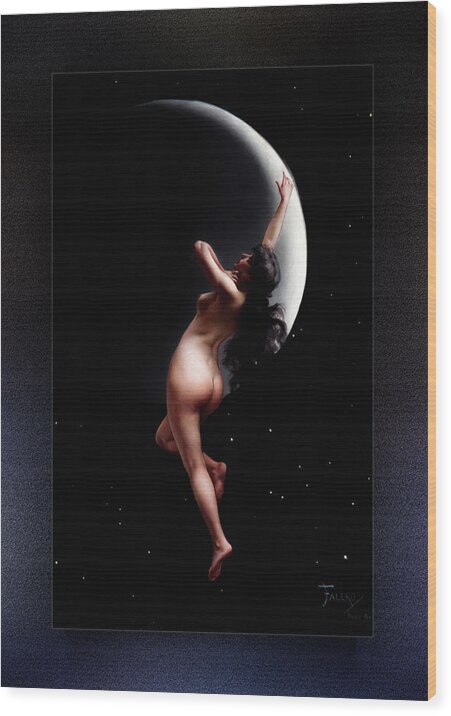 Moon Nymph Wood Print featuring the painting Moon Nymph BY Luis Ricardo Falero by Rolando Burbon