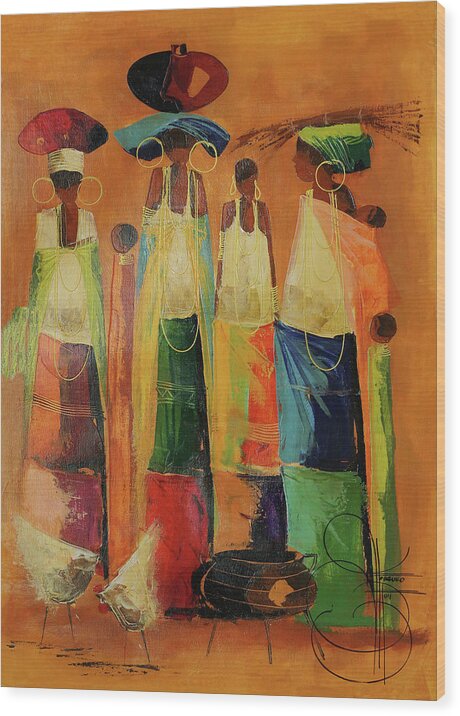 Moa Wood Print featuring the painting Preparing For Nightfall by Ndabuko Ntuli