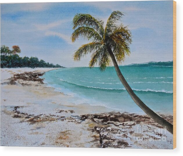 Water Colour Seascape Painting On Paper Of A Beach In Zanzibar Wood Print featuring the painting West of Zanzibar by Sher Nasser