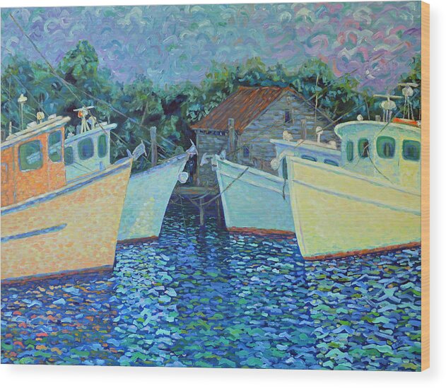 Shrimp Boats Wood Print featuring the painting Divisionistic Shrimp Boats by Dwain Ray