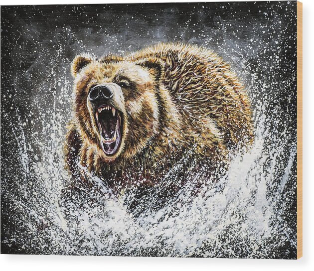 Grizzly Painting Wood Print featuring the painting Dominance by Teshia Art