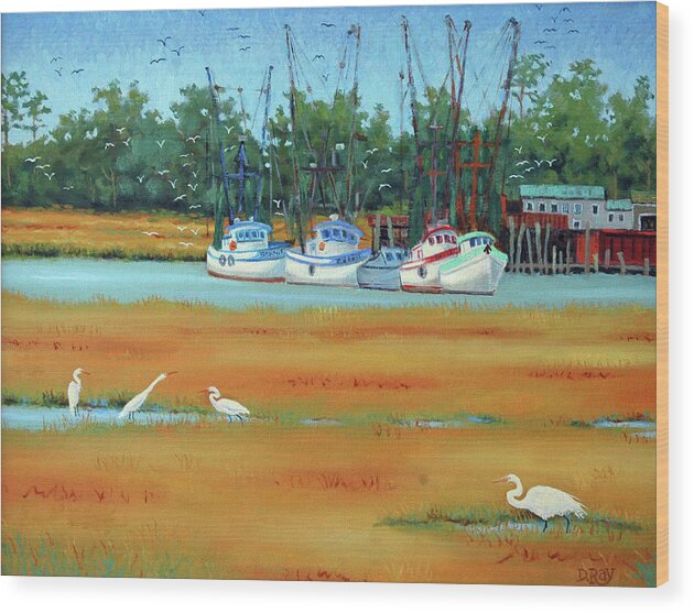 Shrimp Boats Wood Print featuring the painting Frogmore Boats by Dwain Ray