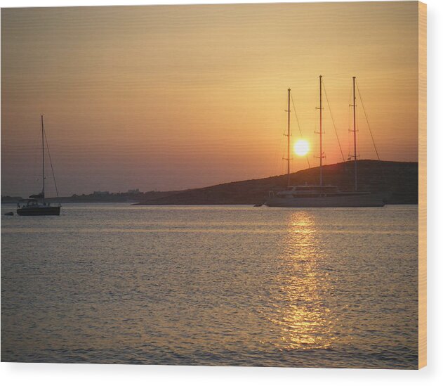 Greece Wood Print featuring the photograph Greek island sunset by David McCadden