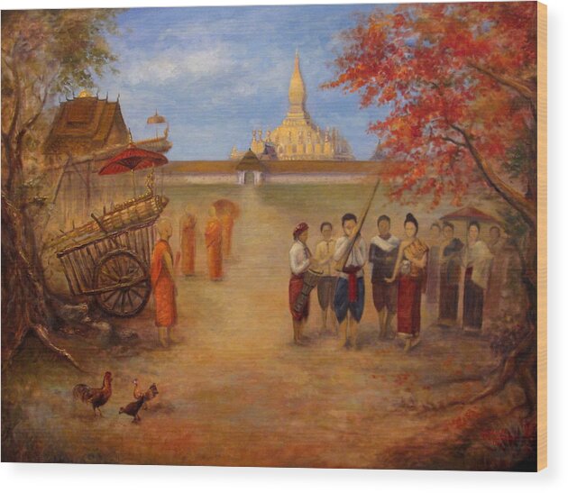 Laos Wood Print featuring the painting The Rocket Festival by Sompaseuth Chounlamany