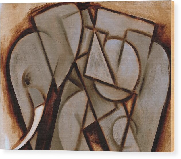 Elephant Wood Print featuring the painting Tommervik Abstract Cubism Elephant Art Print by Tommervik