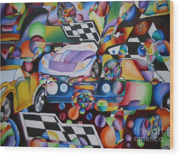 Corvette Wood Print featuring the painting Ben's Car Show by Yenni Harrison