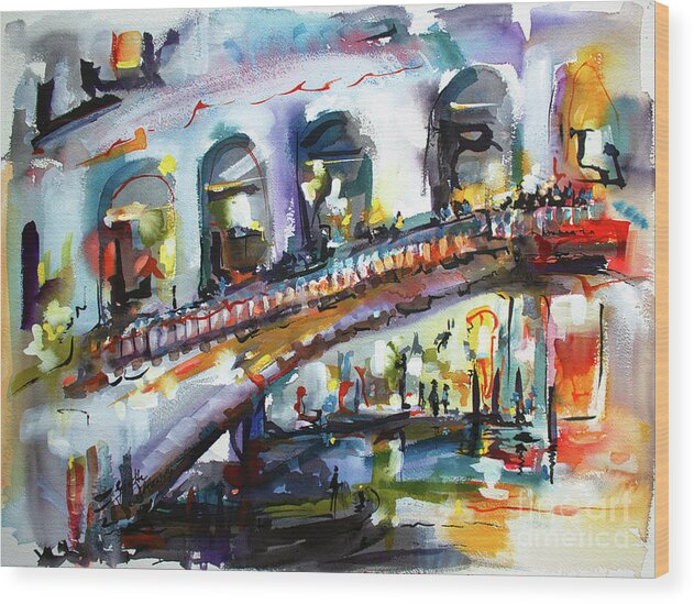 Venice Wood Print featuring the painting Abstract Venice Reflections under Rialto by Ginette Callaway