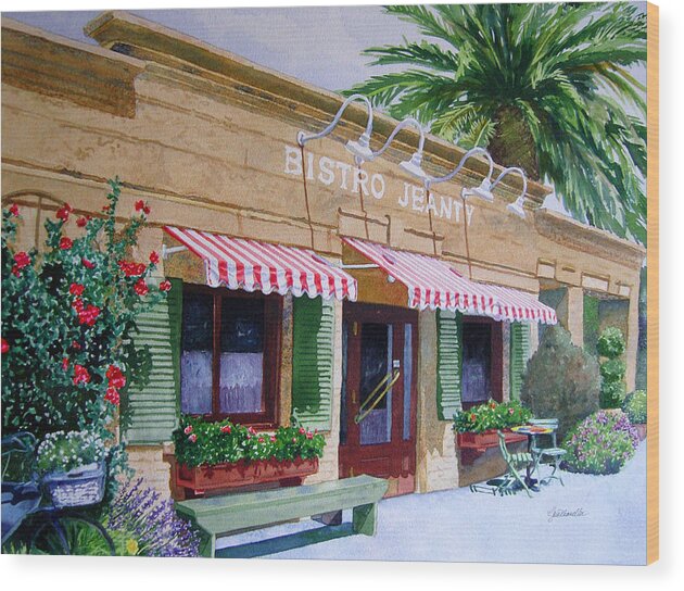 Bistro Jeanty Wood Print featuring the painting Bistro Jeanty Napa Valley by Gail Chandler