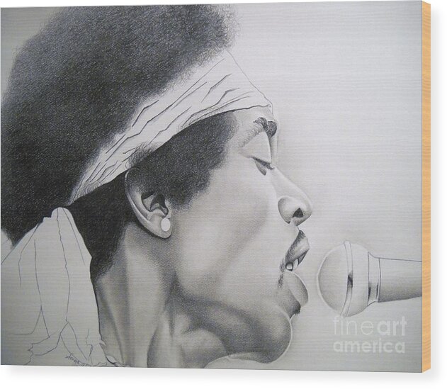 Jimi Hendrix Wood Print featuring the drawing Hendrix by Sonya Walker
