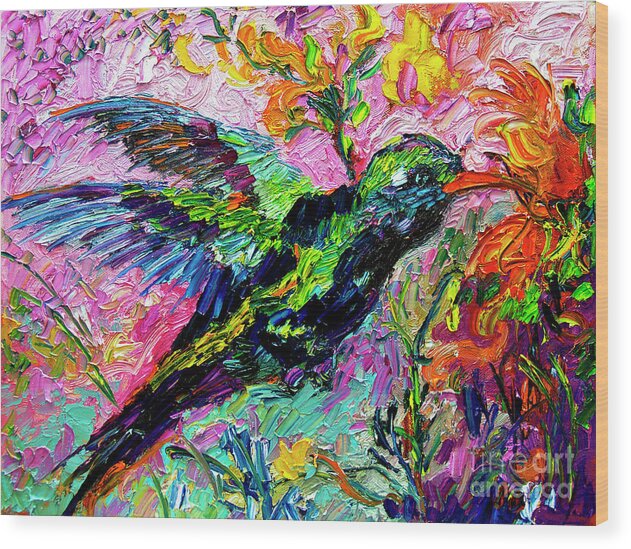 Hummingbird Wood Print featuring the painting Impressionist Hummingbird Oil Painting by Ginette Callaway