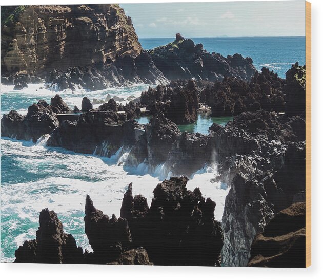 Madeira Wood Print featuring the photograph Lava-rock pools of Porto Moniz by Claudio Maioli