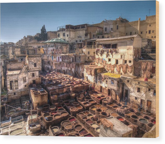 Fes Wood Print featuring the photograph Leather tanneries of Fes - 5 by Claudio Maioli