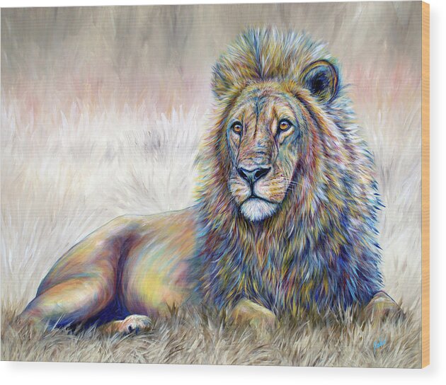Lion Wood Print featuring the painting Leo by Teshia Art