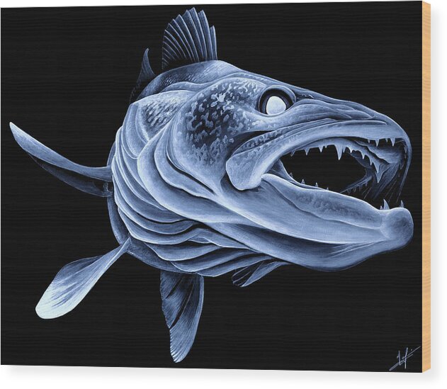 Walleye Wood Print featuring the painting Low Light Walleye by Nick Laferriere